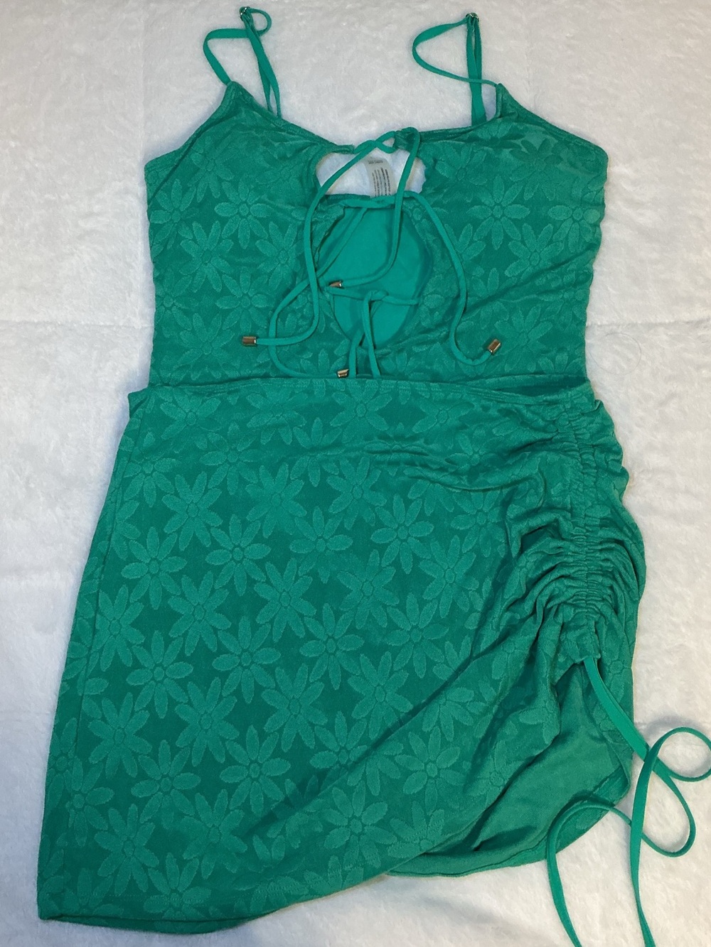 Green Floral Lace Tie-Front one piece bathing suit with skirt - Picture 6 of 11